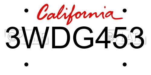3WDG453 California License Plate