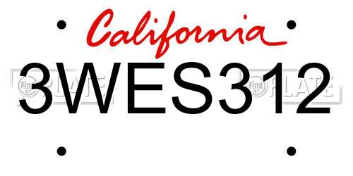 3WES312 California License Plate