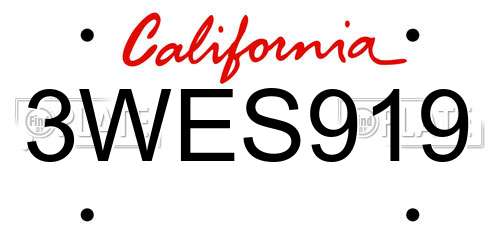 3WES919 California License Plate