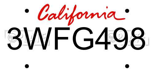 3WFG498 California License Plate