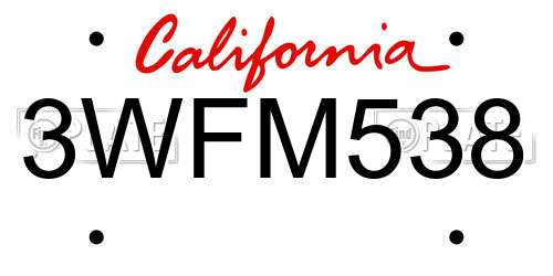 3WFM538 California License Plate