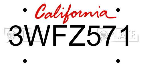 3WFZ571 California License Plate