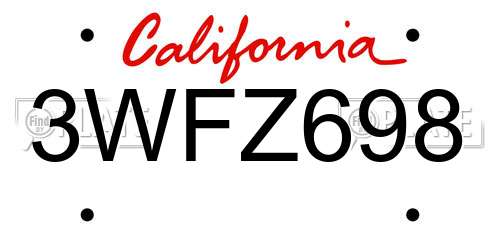 3WFZ698 California License Plate