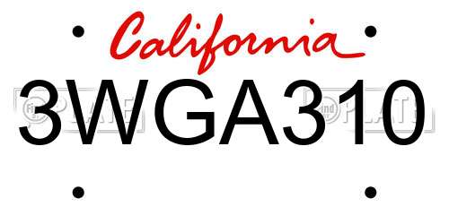 3WGA310 California License Plate