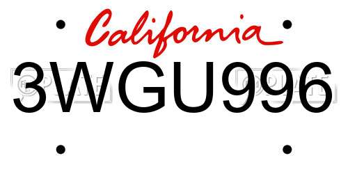 3WGU996 California License Plate