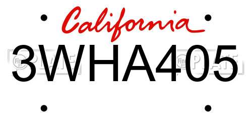 3WHA405 California License Plate