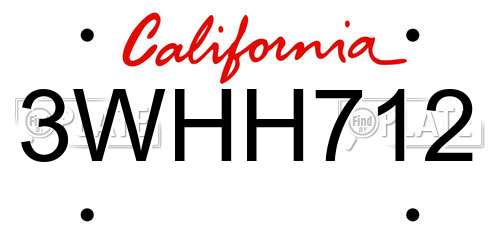 3WHH712 California License Plate