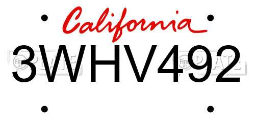 3WHV492 California License Plate