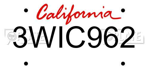 3WIC962 California License Plate