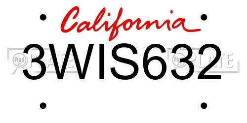 3WIS632 California License Plate