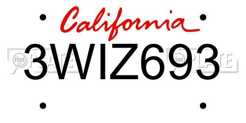 3WIZ693 California License Plate