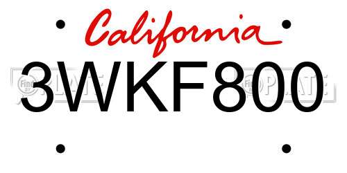 3WKF800 California License Plate
