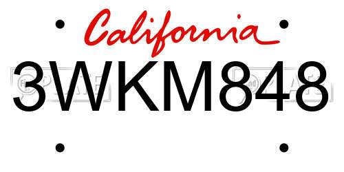 3WKM848 California License Plate