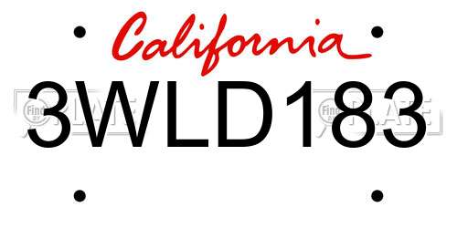 3WLD183 California License Plate