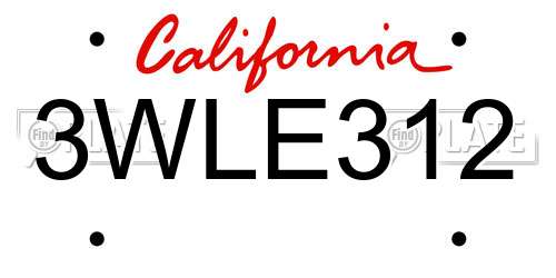 3WLE312 California License Plate