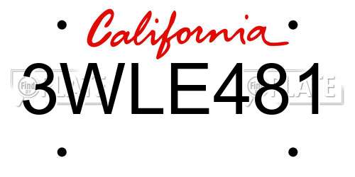 3WLE481 California License Plate