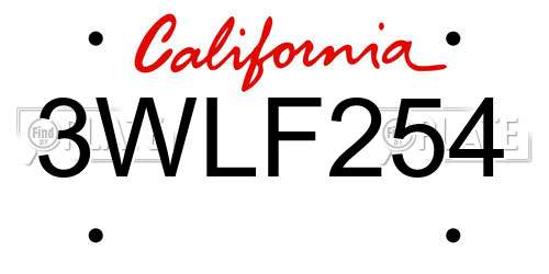 3WLF254 California License Plate