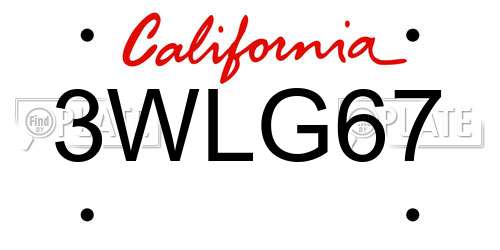 3WLG67 California License Plate