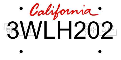 3WLH202 California License Plate