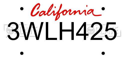 3WLH425 California License Plate