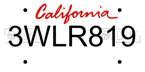 3WLR819 California License Plate