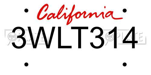 3WLT314 California License Plate