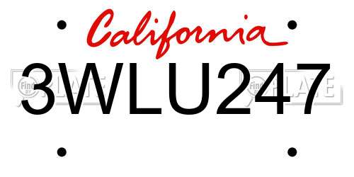 3WLU247 California License Plate