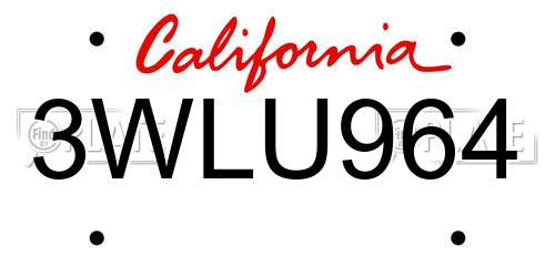 3WLU964 California License Plate