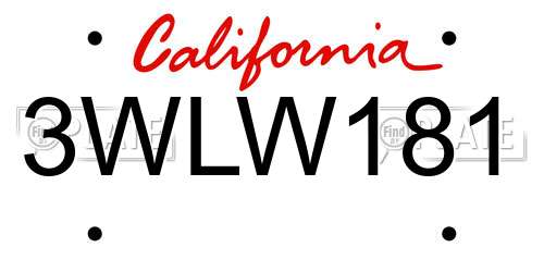 3WLW181 California License Plate