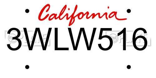 3WLW516 California License Plate