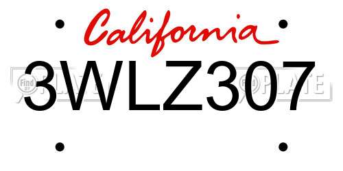 3WLZ307 California License Plate