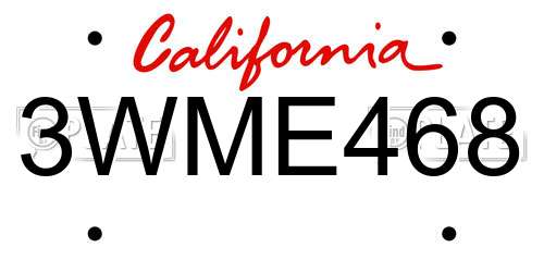 3WME468 California License Plate
