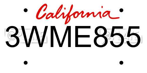 3WME855 California License Plate