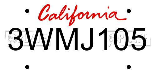 3WMJ105 California License Plate