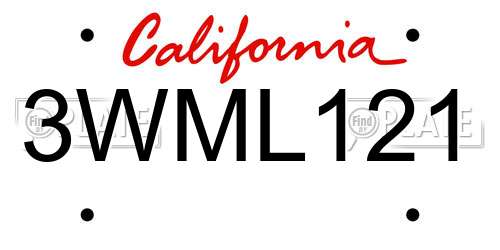 3WML121 California License Plate