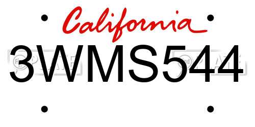 3WMS544 California License Plate