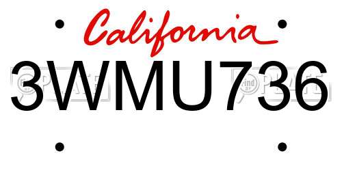 3WMU736 California License Plate