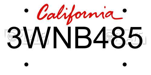 3WNB485 California License Plate