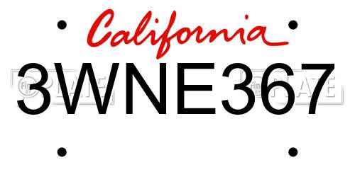 3WNE367 California License Plate