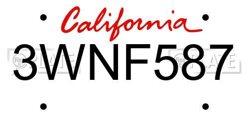 3WNF587 California License Plate