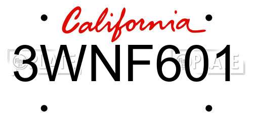 3WNF601 California License Plate
