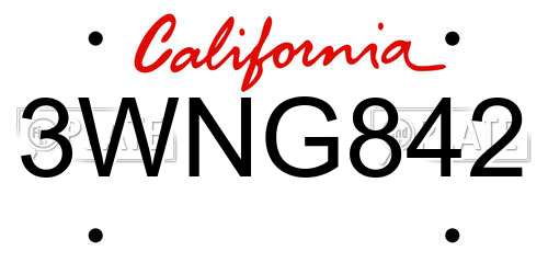 3WNG842 California License Plate