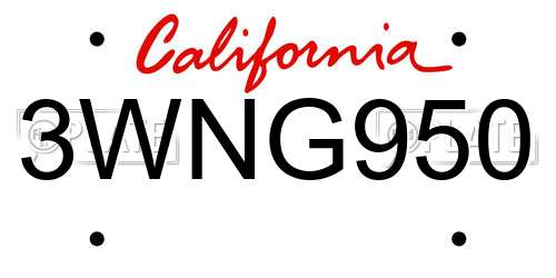 3WNG950 California License Plate