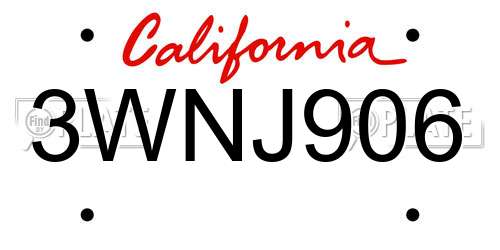 3WNJ906 California License Plate