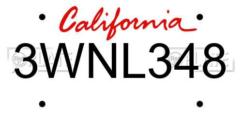 3WNL348 California License Plate