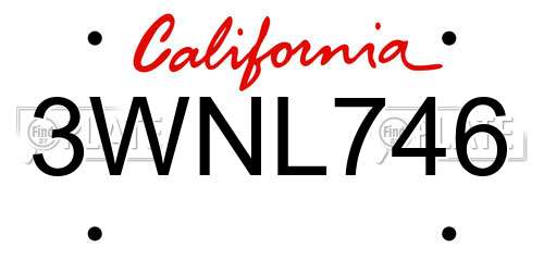 3WNL746 California License Plate