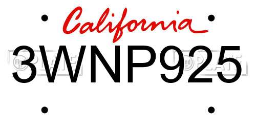 3WNP925 California License Plate