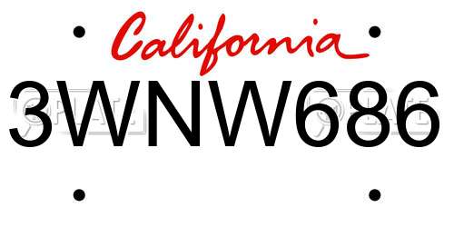 3WNW686 California License Plate