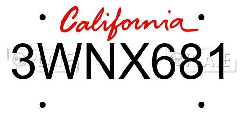 3WNX681 California License Plate