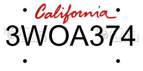 3WOA374 California License Plate